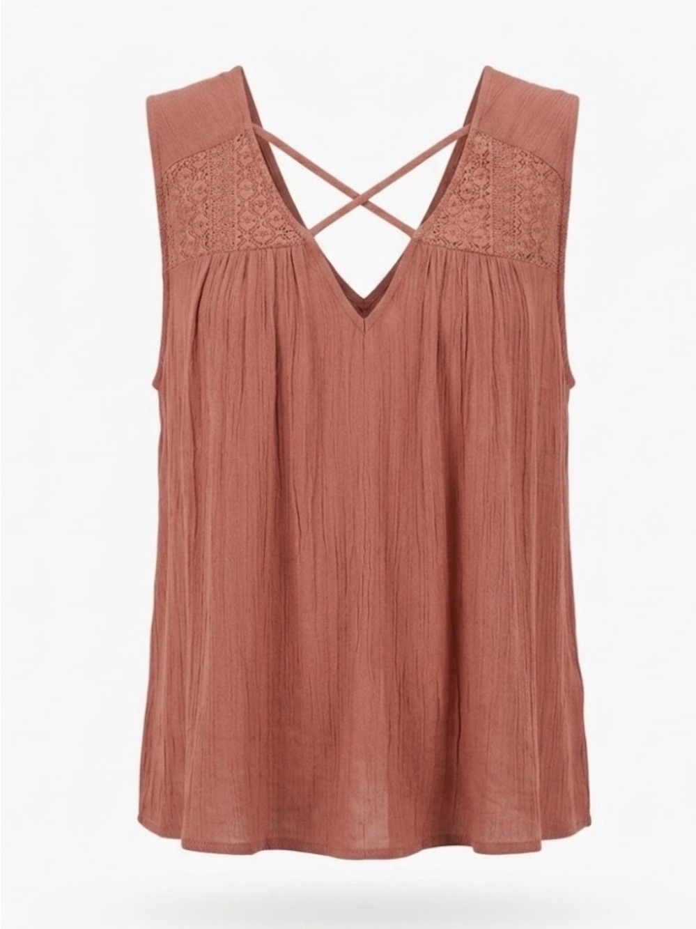 Good Luck Gem Bohemian Sleeveless Lace Blouse - Terracotta- size 3X